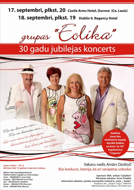 Grupas “Eolika” koncerti Durrowā un Dublinā
